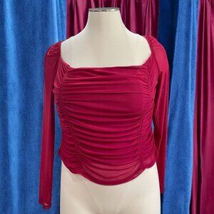 Ruched Long-Sleeve Mesh Top With Square Neckline By Bar III Royal Amaryllis Colo
